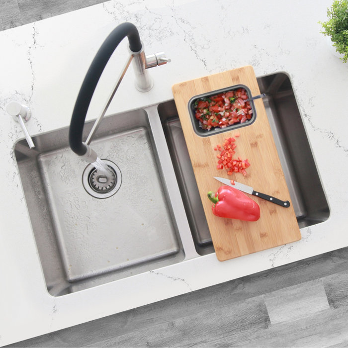 Stylish 18 inch Over the Sink Bamboo Cutting Board with 1 Collapsible